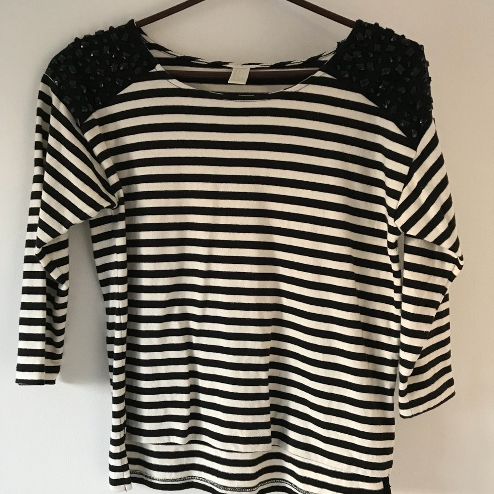 Striped shirt with embellished shoulders